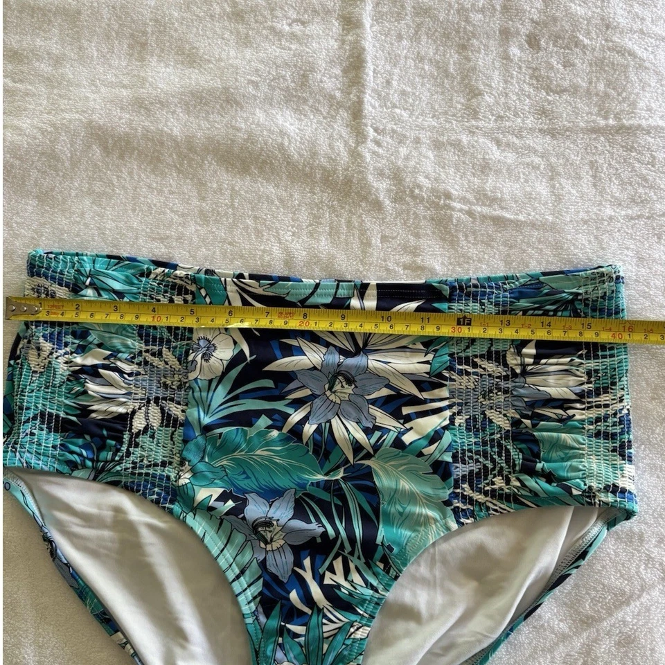 Tommy Hilfiger Mujer Azul Tropical Floral Traje de Baño Parte Inferior Cintura Alta Talla L Foto 4 de 4
