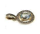 925 sterling silver .005ct diamond Oval Blue Topaz Halo pendant 21.g Yellow gold — photo 5