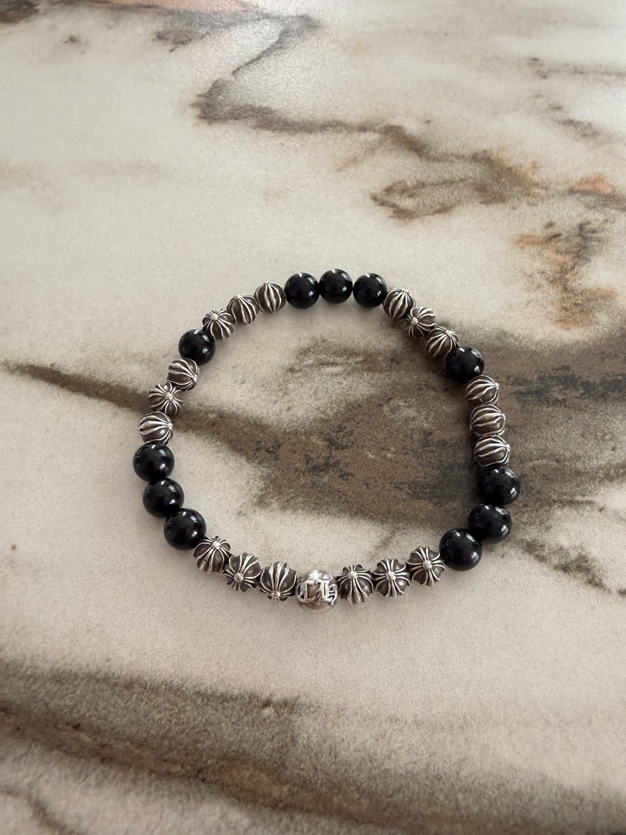 Chrome Hearts 6mm Bead Bracelet Black Tourmaline And Silver | eBay