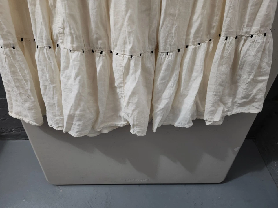 Antiguo Vestido Azul Marino Para Mujer XL Marfil Maxi Acampanado Columpio Nivel Correa Ancha Bordado Boho Foto 3 de 4