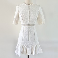 Zimmermann Broderie Anglaise Cotton Mini Dress – Size 1 – Crochet Panels