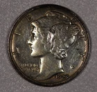 1929-S "Mercury" Silver One-Dime Coin, Extra Fine