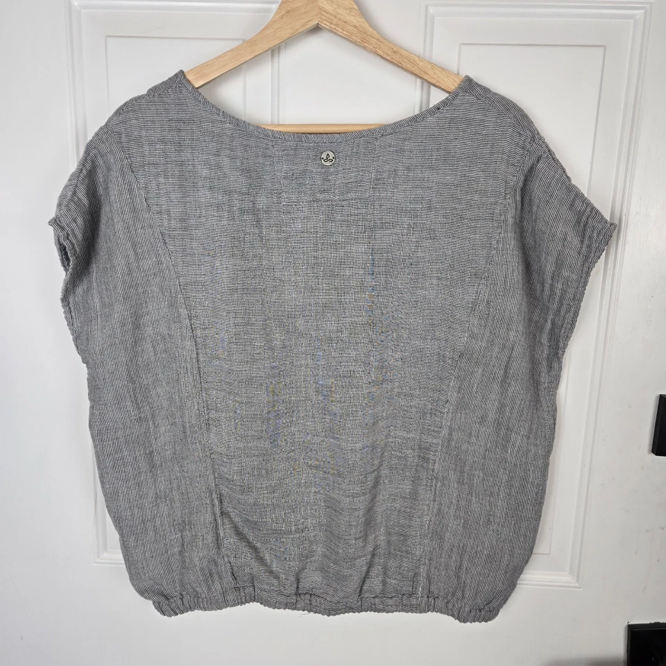 PrAna Blouson Top Womens Medium Blue Organic Cotton Cap Sleeve Keyhole Casual - Image 2 of 4