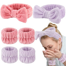 6PCS Spa Headband and Wristbands Set, Face Wash Headband Wrist Bands for Washing