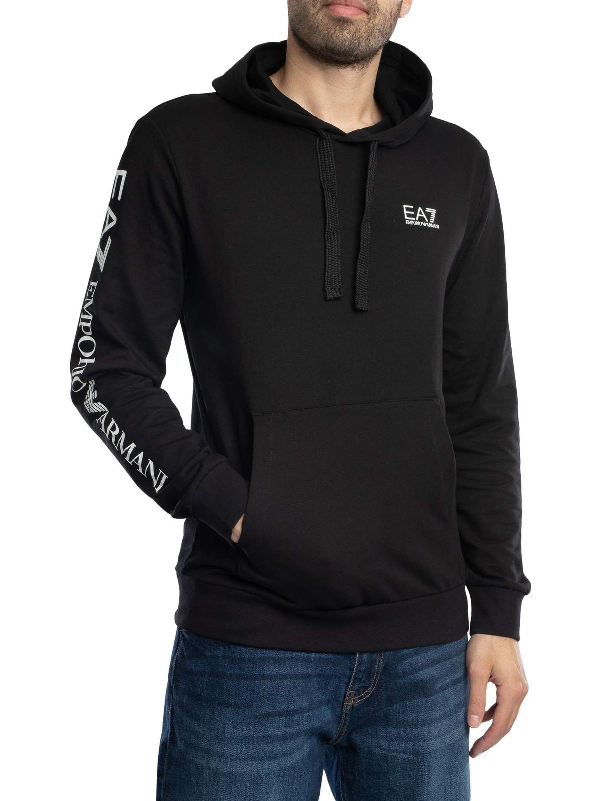 EA7 Chest Logo Pullover Hoodie, Black/White - L