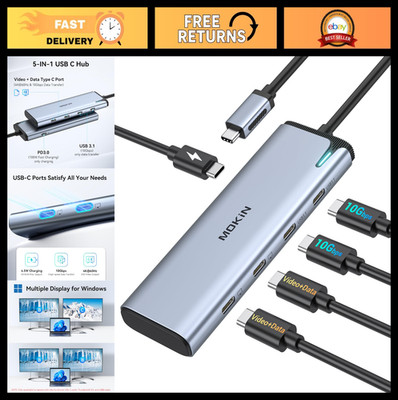 USB C Hub Dual Monitor Adapter, 4K@60Hz Video Output, 10Gbps Data Transfer, 100W
