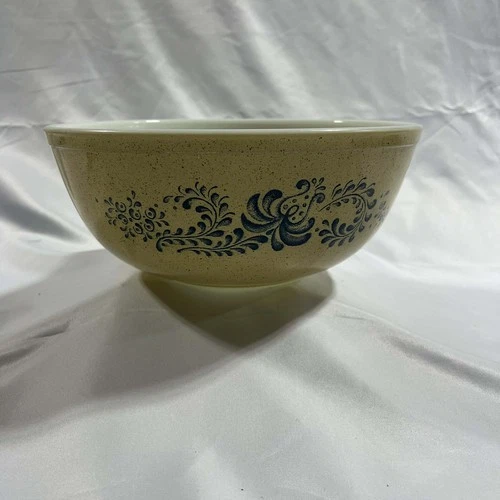 Vintage PYREX Homestead Nesting Mixing Bowl 4 Qt. #404 Blue Tan Retro Kitchen