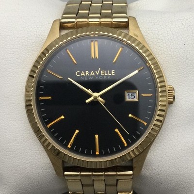 Caravelle New York 44B105 Mens Watch 41mm Black Gold Tone Date New