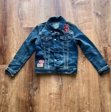 Ralph Lauren Polo Denim Blue Jean Jacket Youth Girls Embroidered Patches Size 6x