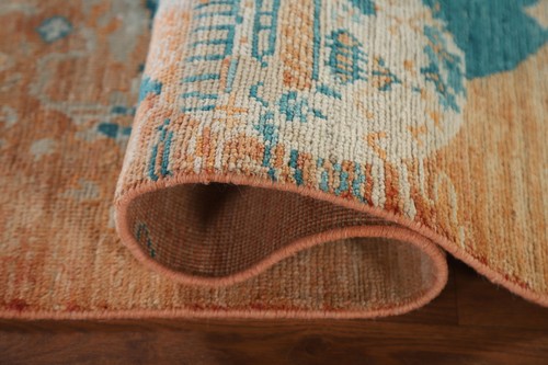 Alfombra de vestíbulo turco oushak verde azulado/óxido tinte vegetal 3x4 hecha a mano - Imagen 12 de 20