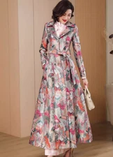 Luxury Womens Floral Jacquard Full Length A Line Dress Blazer Jacket Coat Dating