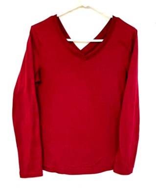 EUC BCG Women's Long Sleeve V Neck-(Front & Back) Shirt/Top Sz M Burgundy