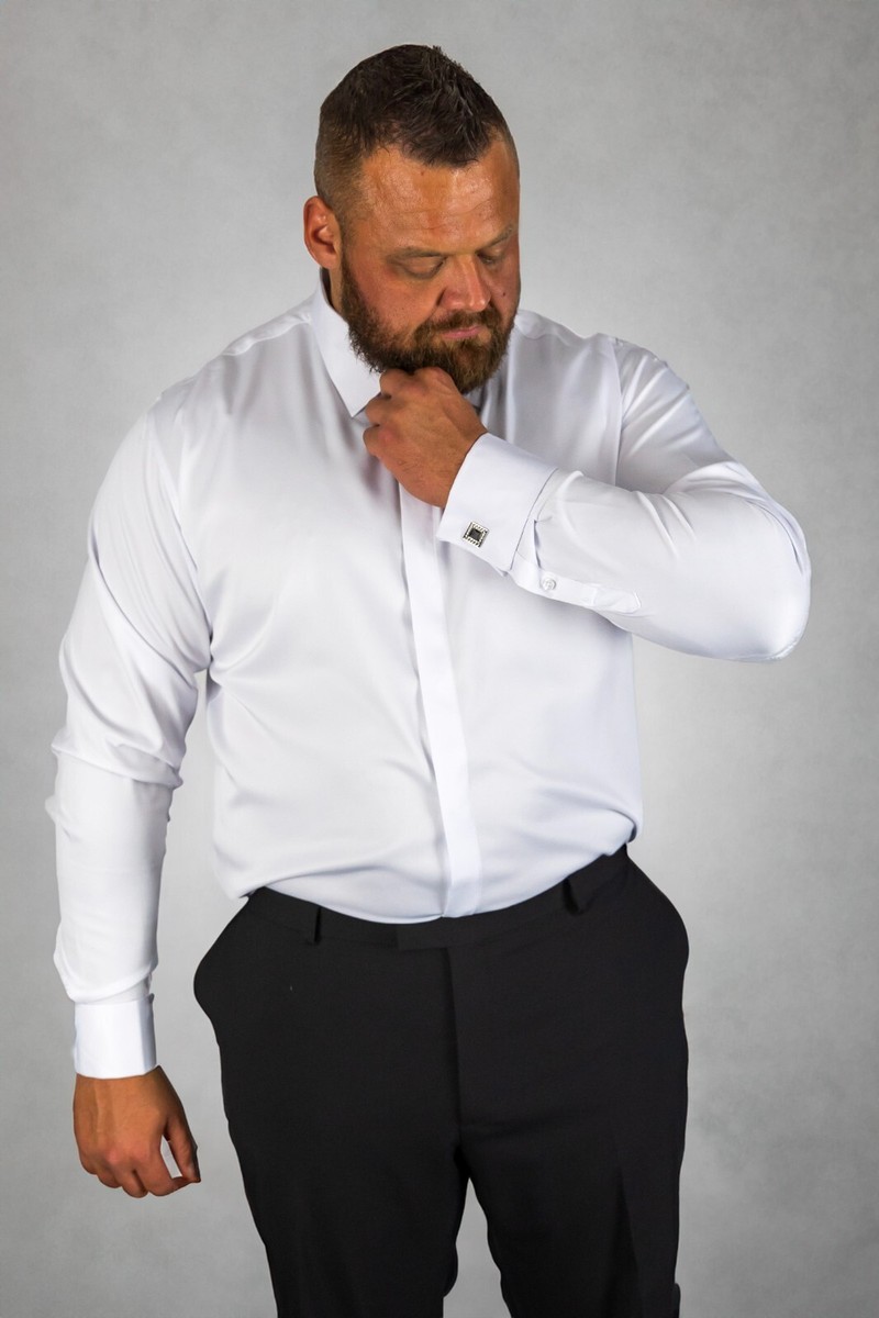 Mens White Cufflink Shirt & Cufflinks Double French Cuff Slim Fit Long  Sleeve | eBay