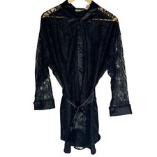 Vintage Gold Label Victorias Secret Satin And Lace Robe Black Whimsigoth M/L