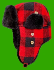Winter  Trooper / Trapper / Bombardier WINDPROOF Ear-flap Red / Black Plaid Hat