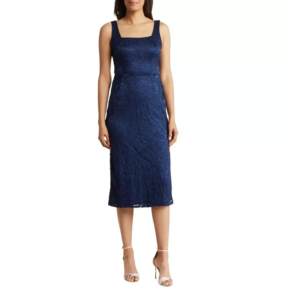Sam Edelman Women's Lace Open Mack Sleeveless Midi Dress Navy Size