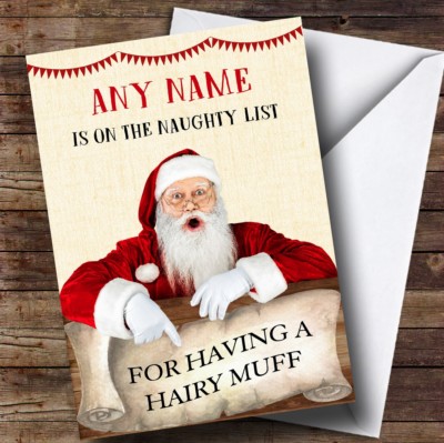 Lustige unhöfliche offensive freche Liste haariger Muff personalisierte Weihnachtskarte
