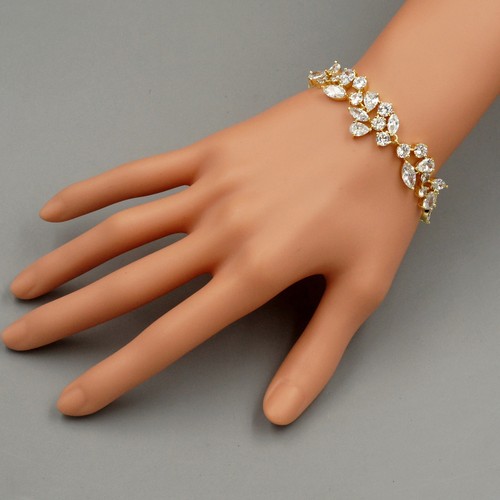 7" Gold Plated GP Clear Cubic Zirconia CZ Wedding Bridal Tennis Bracelet 07489 - Picture 4 of 5