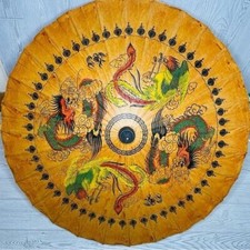 Chinese Oil Paper Umbrella Parasol Decor Handmade Teak Leaf Bamboo Asian Art