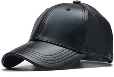 Black Leather Baseball Cap Hat, Mens, Womans,  Adjustable Faux Leather Vegan