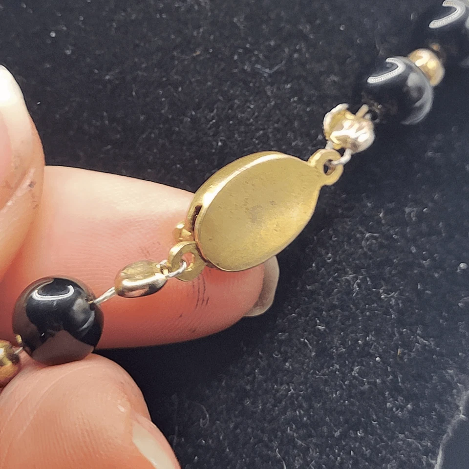 Estate 27" Vntg Chinese Zebra HORSE CLOISONNE Enamel Black Onyx Beaded Necklace - Image 4 of 4