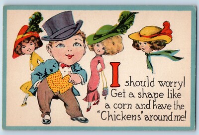 Girls Postcard Boy I Should Worry Get A Shape Like A Corn c1910's Antique