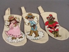 3 Finished Vintage Handpainted, Christmas Sock – Cowboys – 3 ¼” x 6 ¼” MPS-4