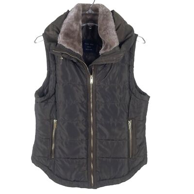 Love Tree Puffer Vest Gold Hardware Faux Fur Collar Size Medium