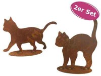 Dekofigur Kleine Katze Mit Platte Im Rost Design 2Er Set, Rostfigur