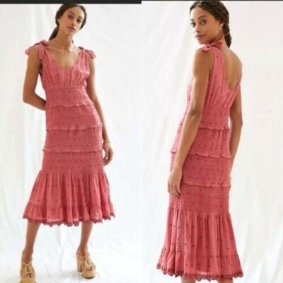 NWT Anthropologie Forever That Girl Smocked Tiered Embroidered Midi Dress S $190