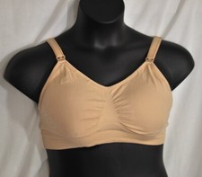 Women's beige nursing bra size medium 4 way stretch removable padding 3 hooks
