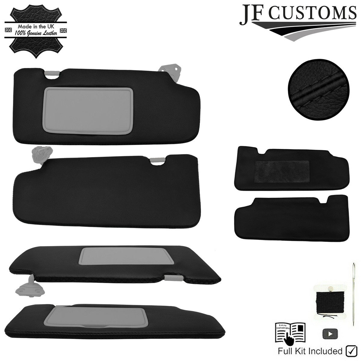 BLACK CROSS STITCH ITALIAN LEATHER 2X SUN VISOR COVERS FOR NISSAN