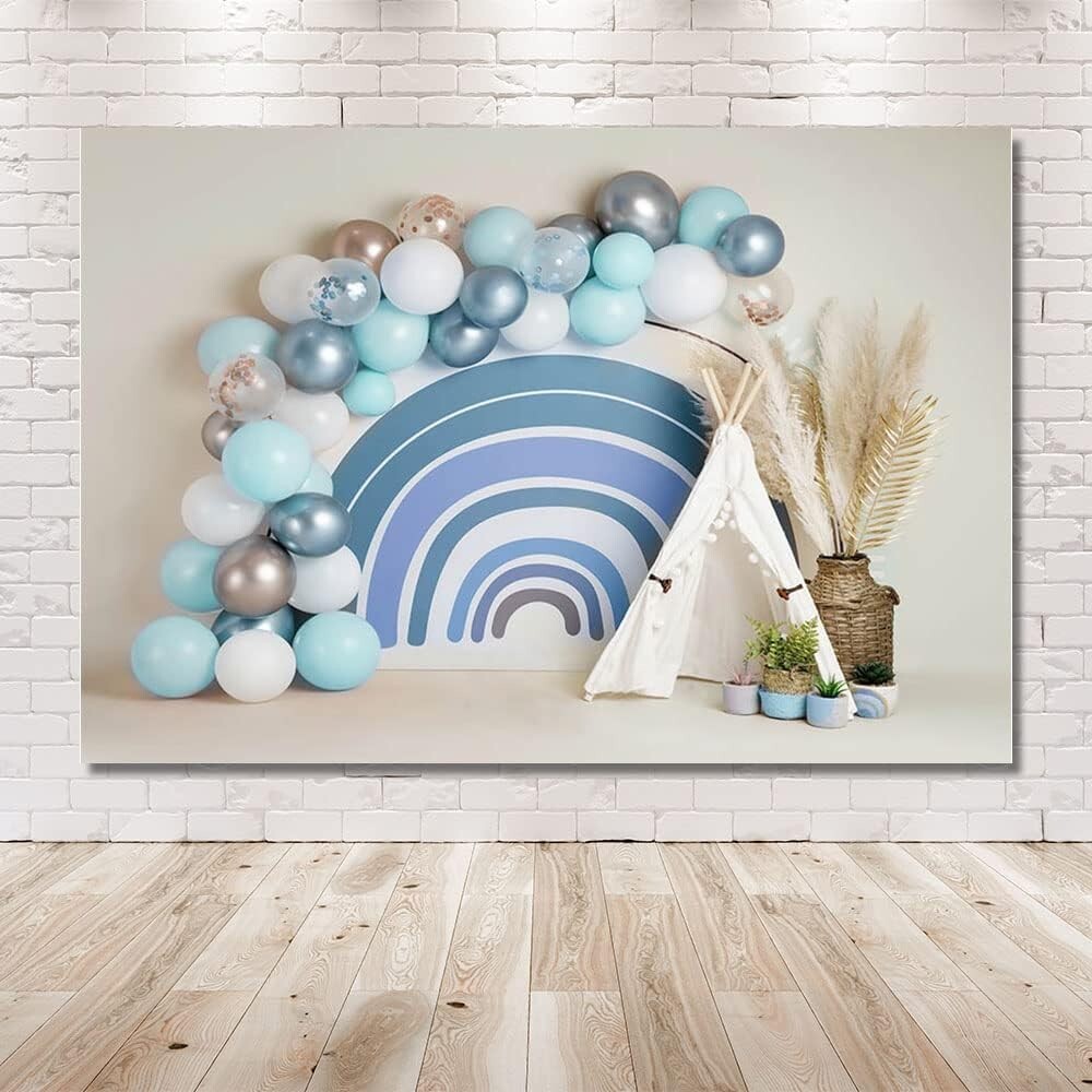 MEHOFOND 7x5ft Boho Rainbow Birthday Background Boy Party Polyester Photo Banner