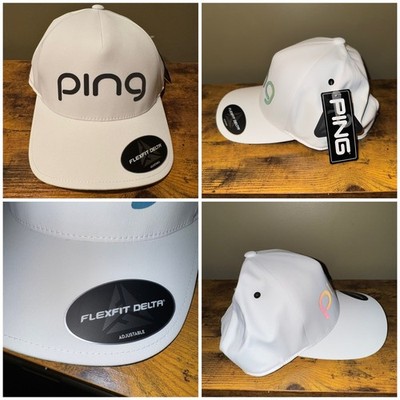 Ping Flexfit Delta Golf Cap White Adjustable Stain Block Tech One Size NEW