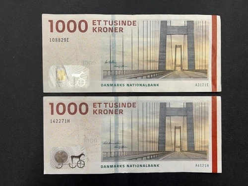 Denmark 1,000 Kroner Vintage Banknote Set (2) LOT: 0609-021