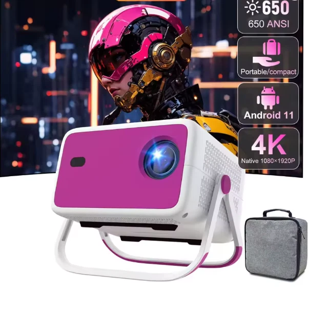DT Pink 4K HD Projector 650 ANSI 1080P Auto Focus  Wifi6 BT5.2 Portable-NEW - Image 2 of 4
