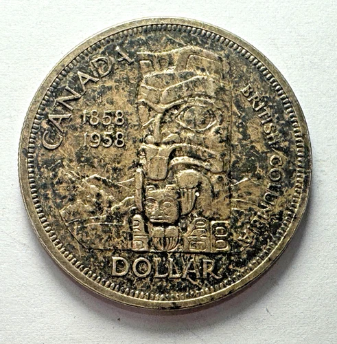 1958 Canadian 80% Silver Dollar Death Dollar 100th Anniversary British Columbia