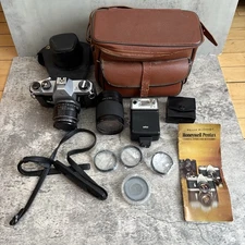 Asahi Pentax Spotmatic Camera Leather Gadg-It Bag Extra Lens & More UNTESTED 