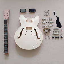 DIY F Hole Electric Guitar Kit Abalone Inlay Binding Flame Maple Top Set In LY