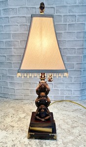 Vintage "See/Hear/Speak No Evil" Monkey Lamp 28" with Glass Tasseled Shade