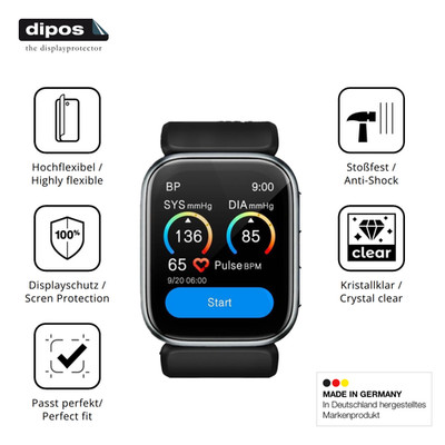 2x 3D Full Cover Schutzfolie für BP Doctor Blutdruck-Smartwatch Panzerfolie