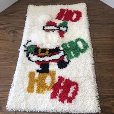 Vtg Christmas Santa Ho Ho Ho Latch Hook 18x30  Completed Rug Wall Hanging Decor