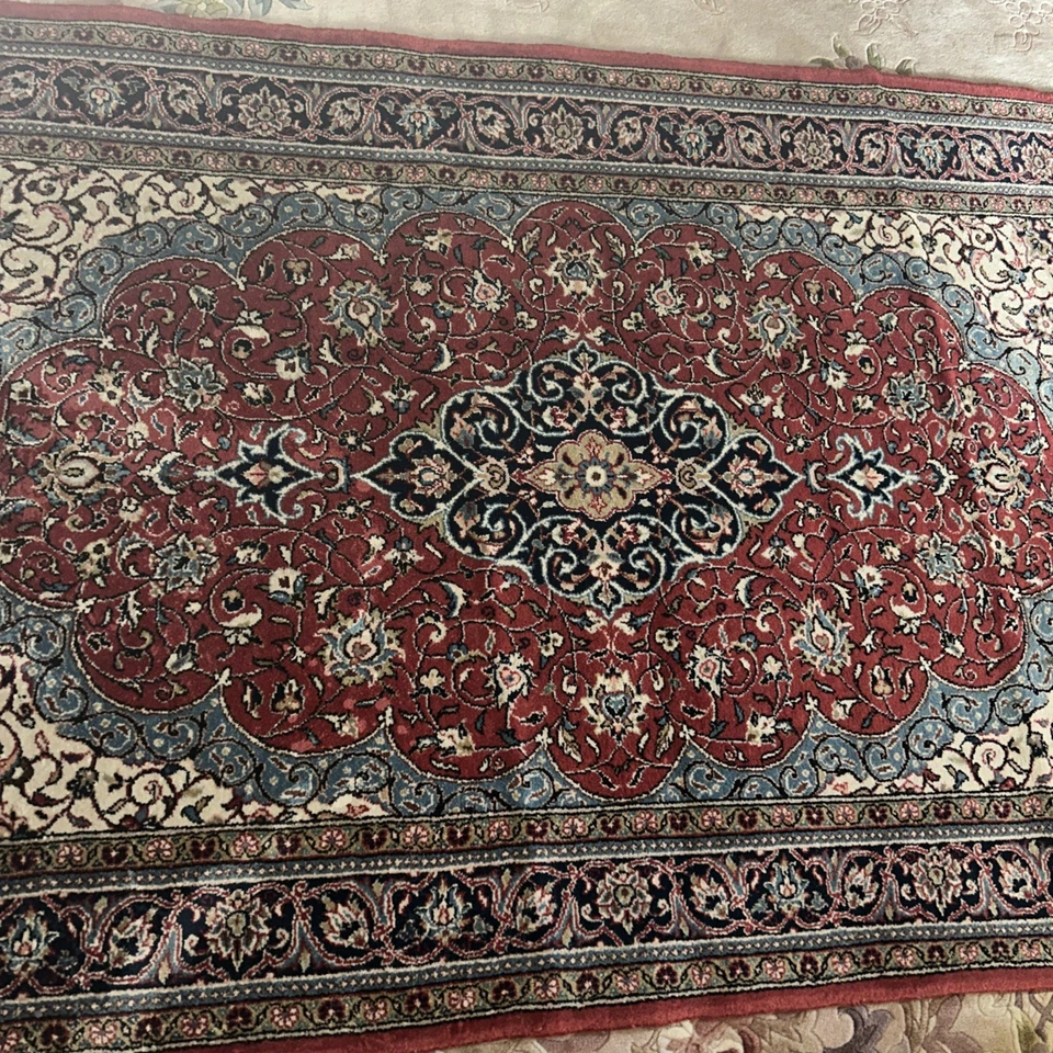 Orient Teppich Keshan ?Hangeknüpft? Blau / Rot - Bild 4 von 4