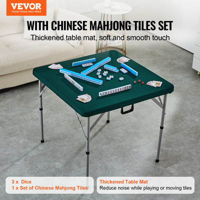 Mahjong Table Fold-in-Half - 4 Player Card Table & Mahjong Tiles Set with 3 Dice