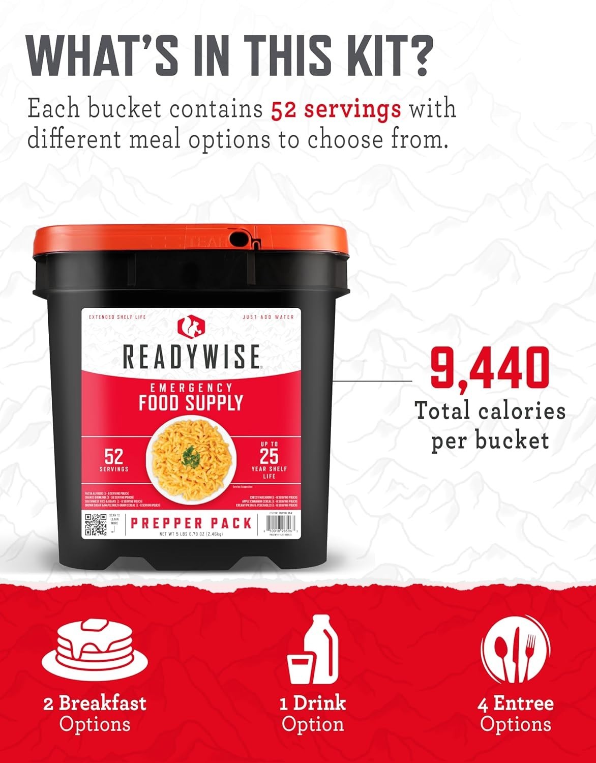 ReadyWise 52 Serving Emergency Food Supply Bucket 25yr Shelf Life Survival