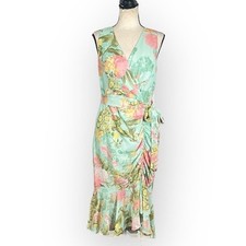 Eliza J Floral Wrap Front Sleeveless Midi Dress Women's 8 Mint Green Floral NWT