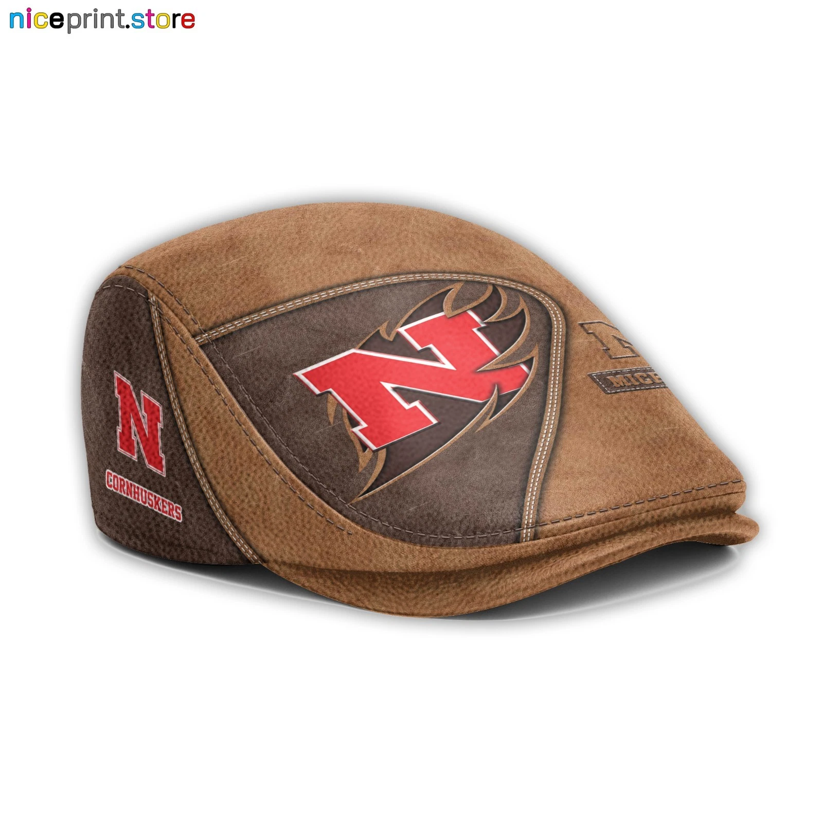 Leather Cap Nebraska Team Cornhuskers Jeff Cap NCAA Driver Cap NCAA Flat Cap