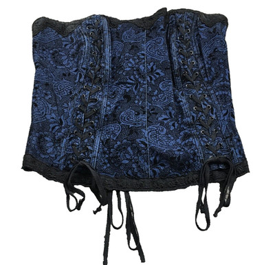 Tripp NYC Womens Corset Top Sz M Blue Paisley Boning Lace-Up Side Zipper Stretch