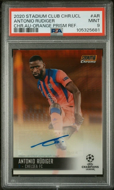 2020 Stadium Club Chrome UCL Antonio Rudiger Orange Prism Refractor Auto PSA 9