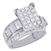 10K WeißGold Baguette & Rund Rechteckig Damen Diamant Verlobungsring 2 Karat